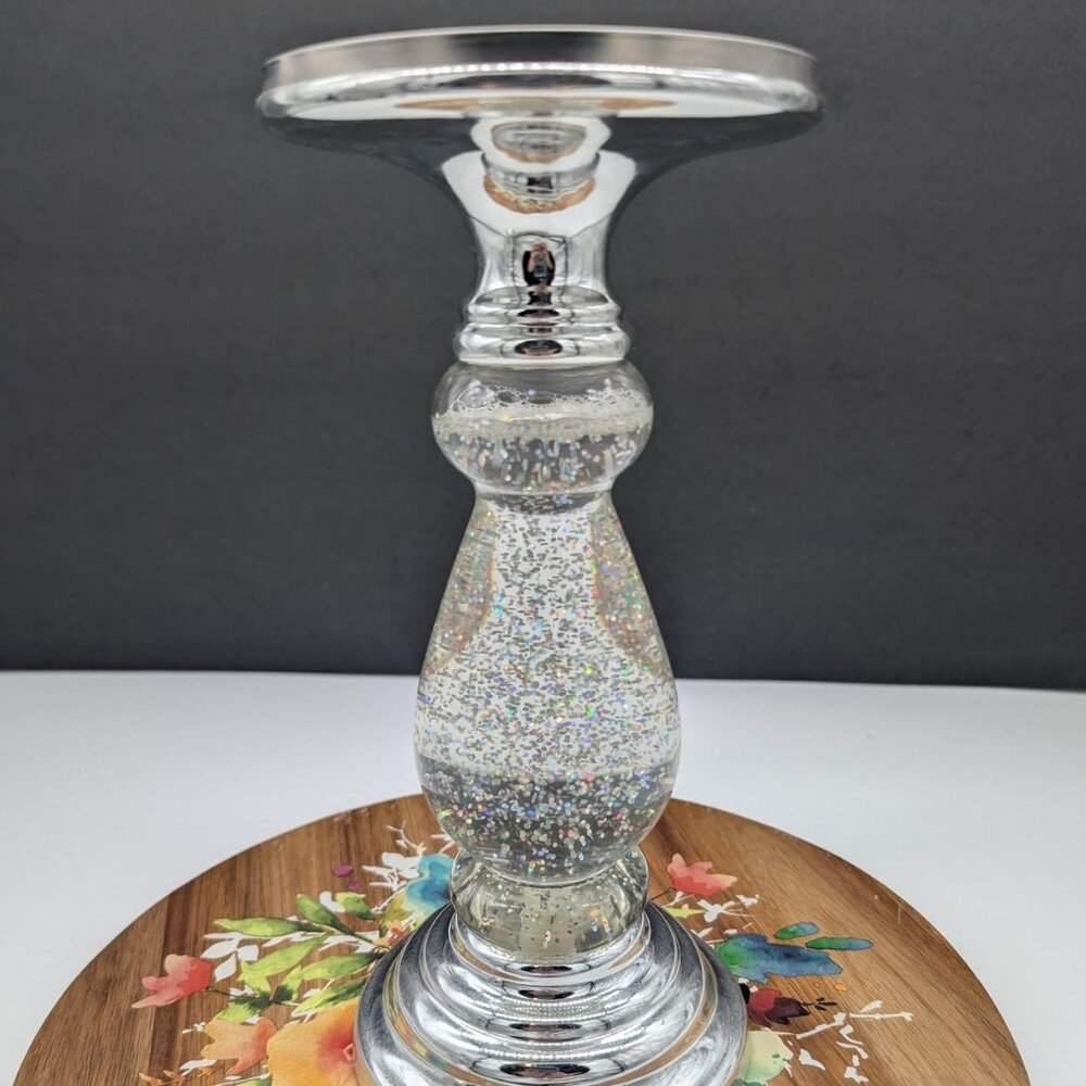 Bath & Body Works Silver Swirling Glitter LightUp Pedestal 3 Wick Candle Holder